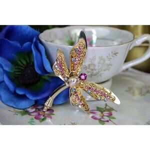 1965 Hobé Rhinestone and Filigree Dragonfly Brooch